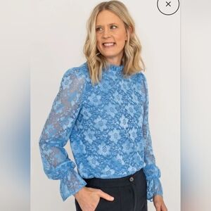 Blue Lace Long-Sleeve Women's Top